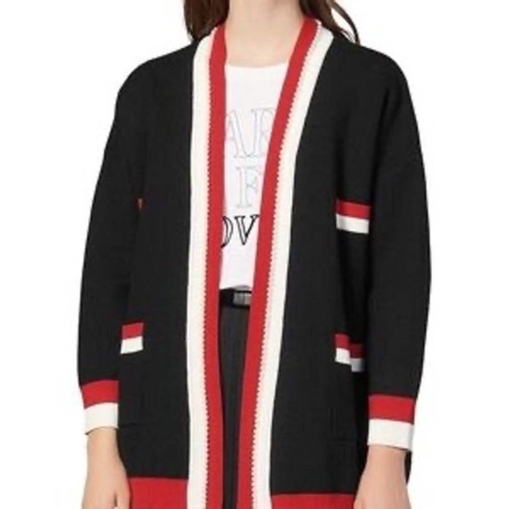 Sandro Dave Imitation Pearl Detail Cardigan‎ Black Red White Viscose Size 1